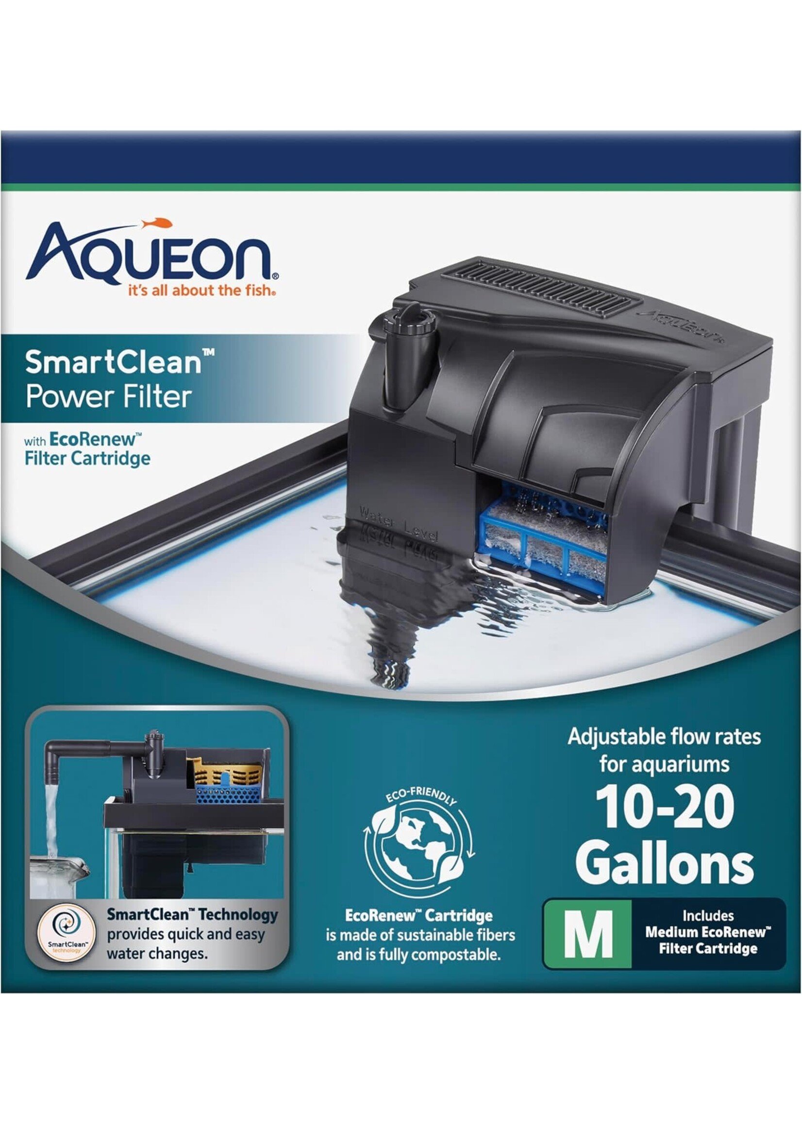 Aqueon SMART CLEAN POWER FILTER W/ ECO RENEW FILTER CARTRIDGE 10-20 G