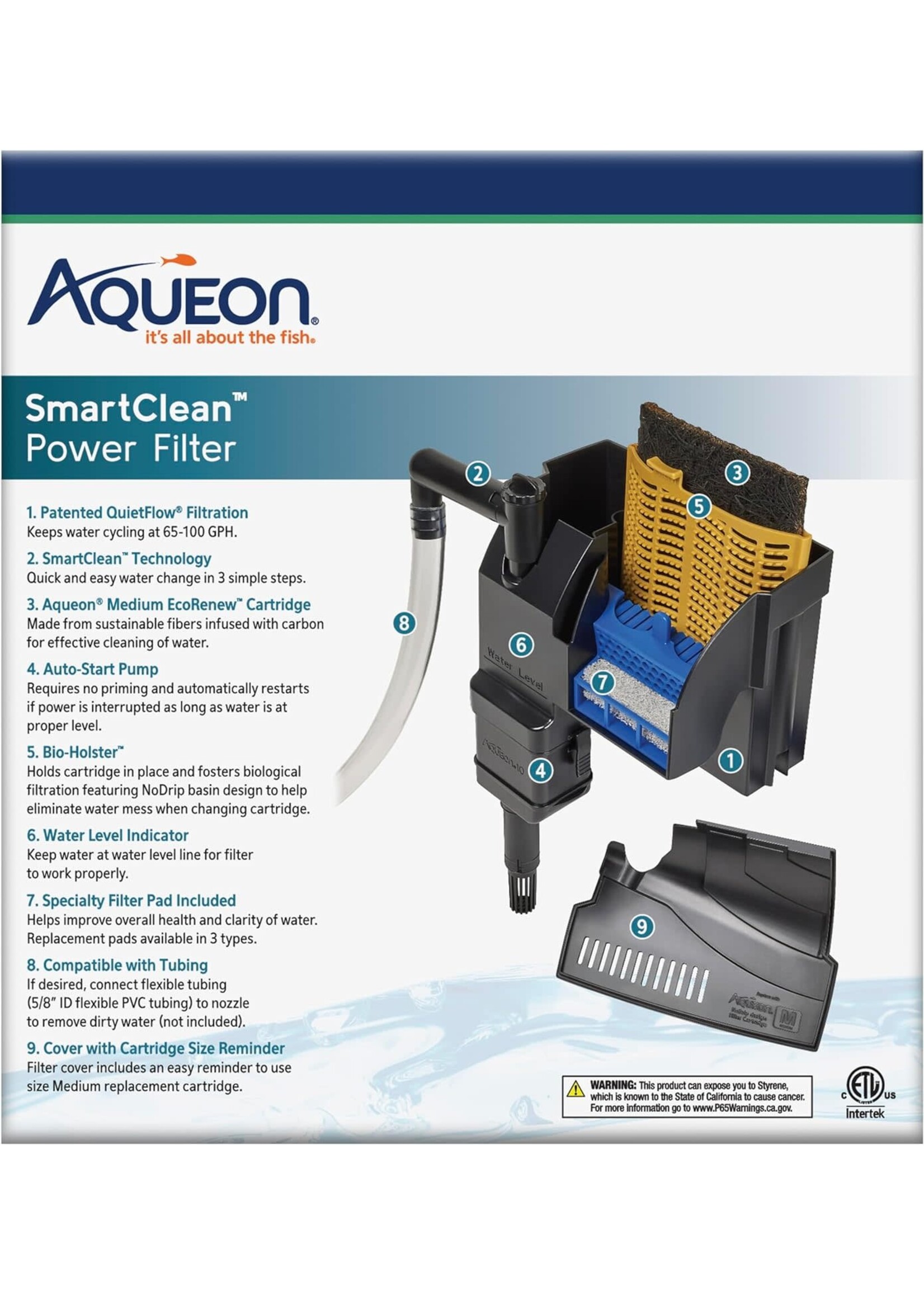 Aqueon SMART CLEAN POWER FILTER W/ ECO RENEW FILTER CARTRIDGE 10-20 G