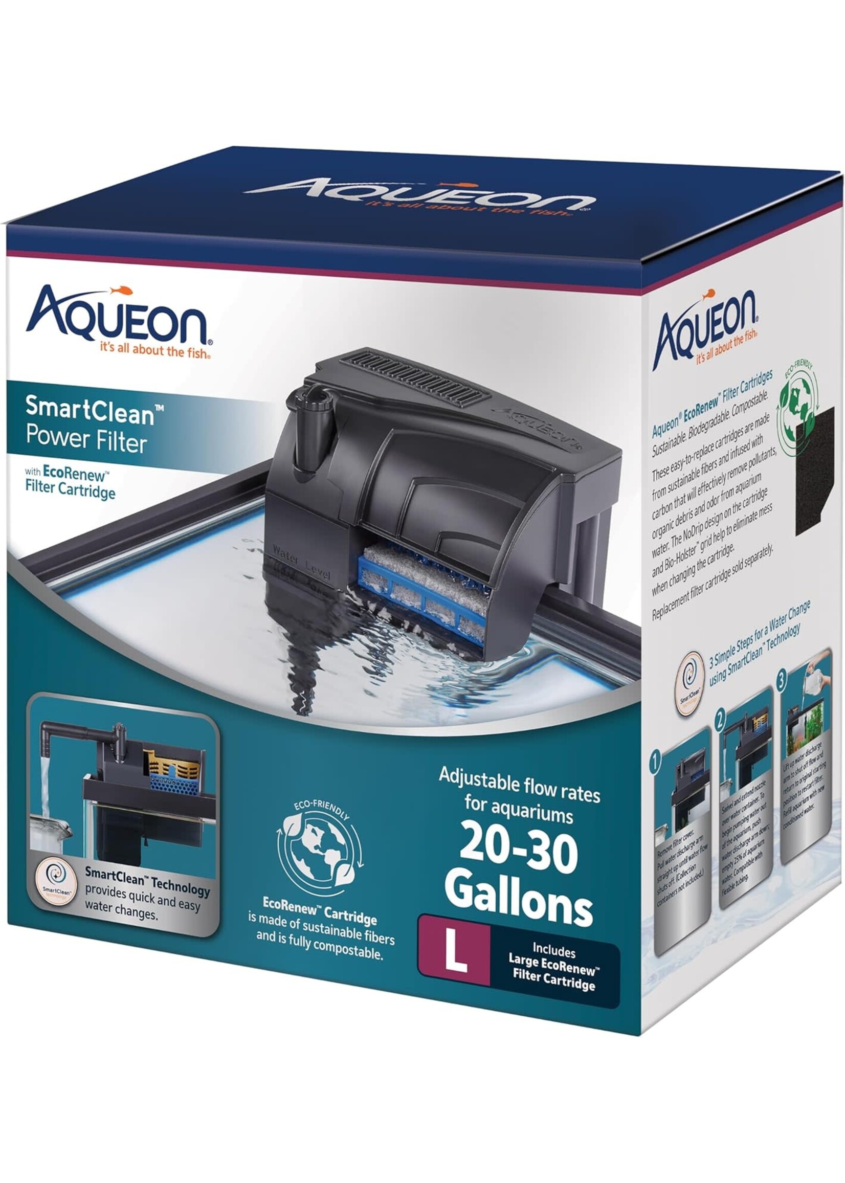 Aqueon SMART CLEAN POWER FILTER W/ ECO RENEW FILTER CARTRIDGE 20-30 G
