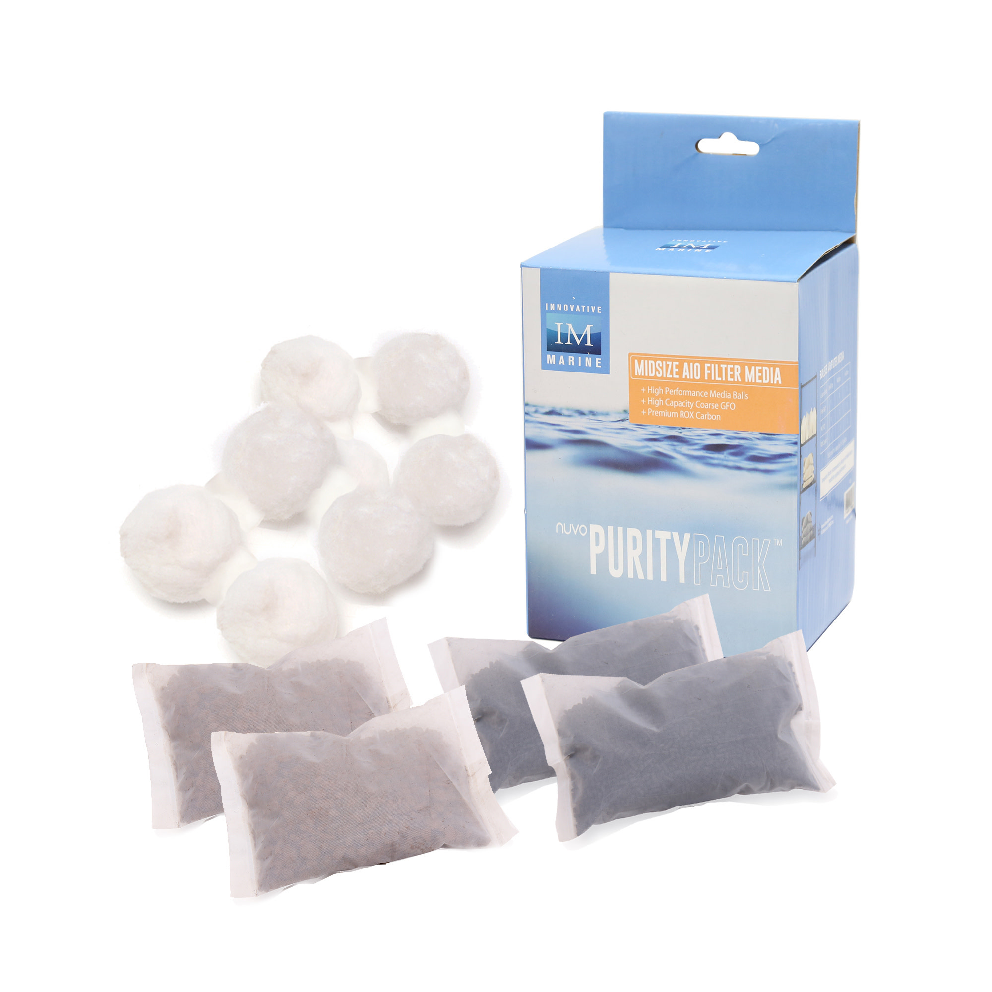 NUVO AQUARIUM PURITYPACK MIDSIZE 2 CARBON, 2 FIBERBALL, 2 GFO