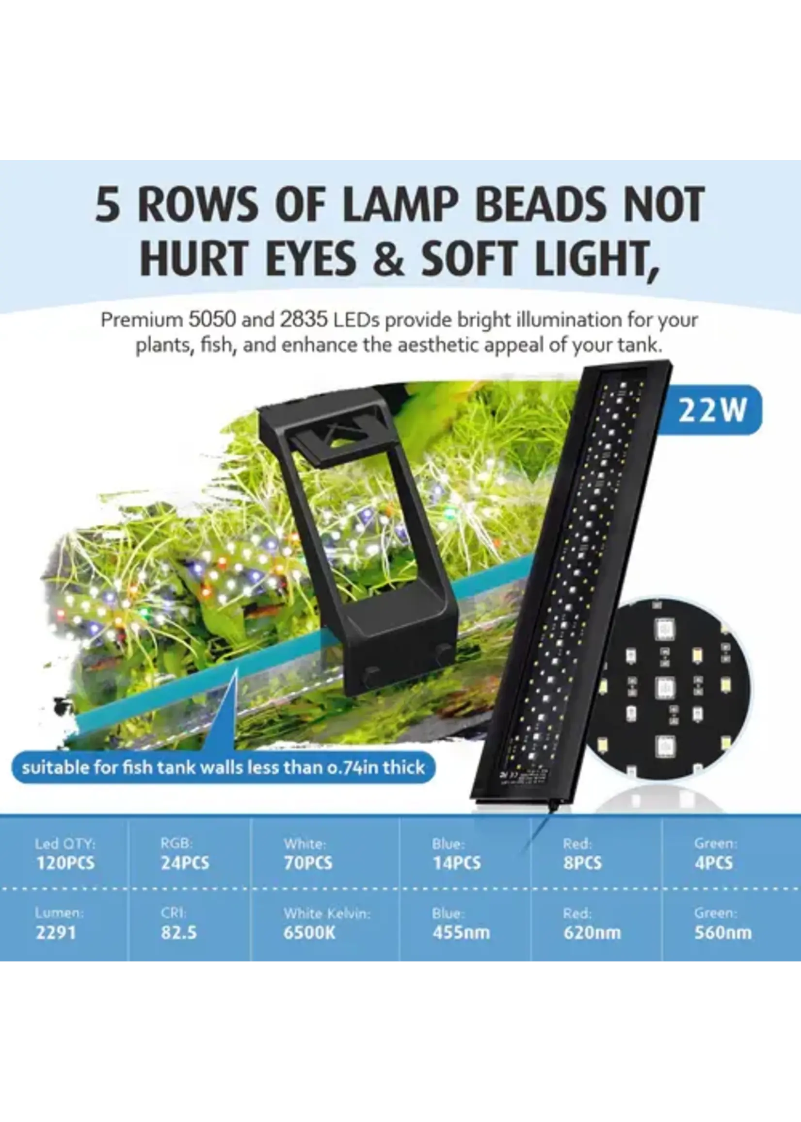 Hygger LED LIGHT FULL SPECTRUM CLIP ON 11-19" 14W