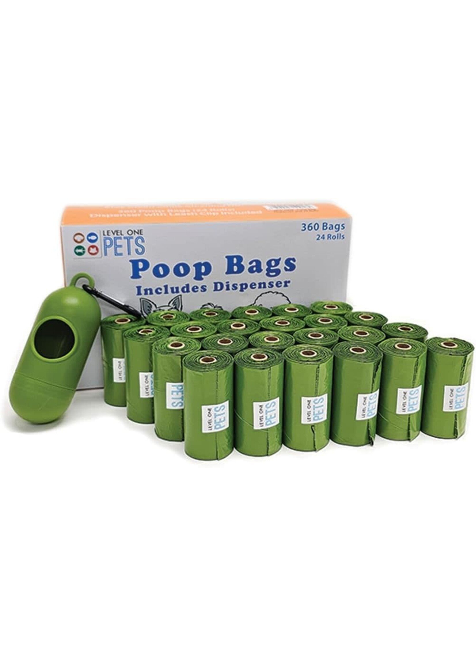 Level One Pets POOP BAG DISPENSER PLUS 24 ROLLS - 360 BAGS