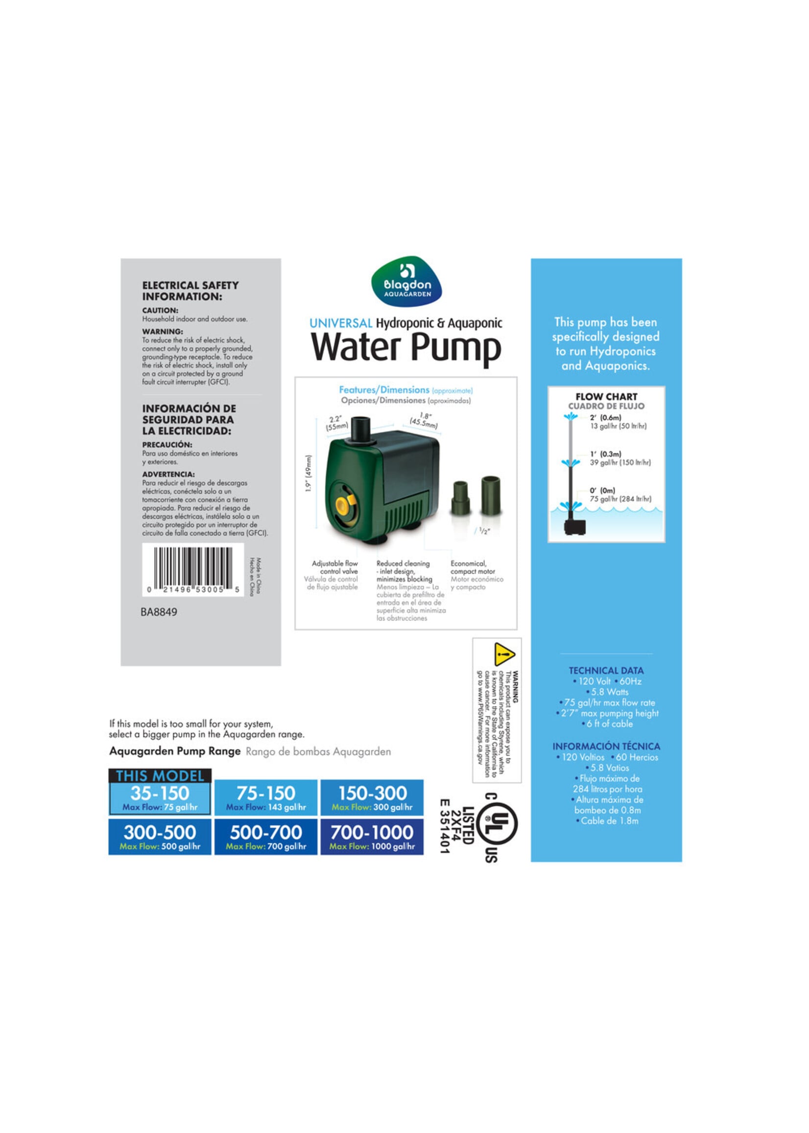HYDROPONIC FOUNTAIN PUMP 35-75