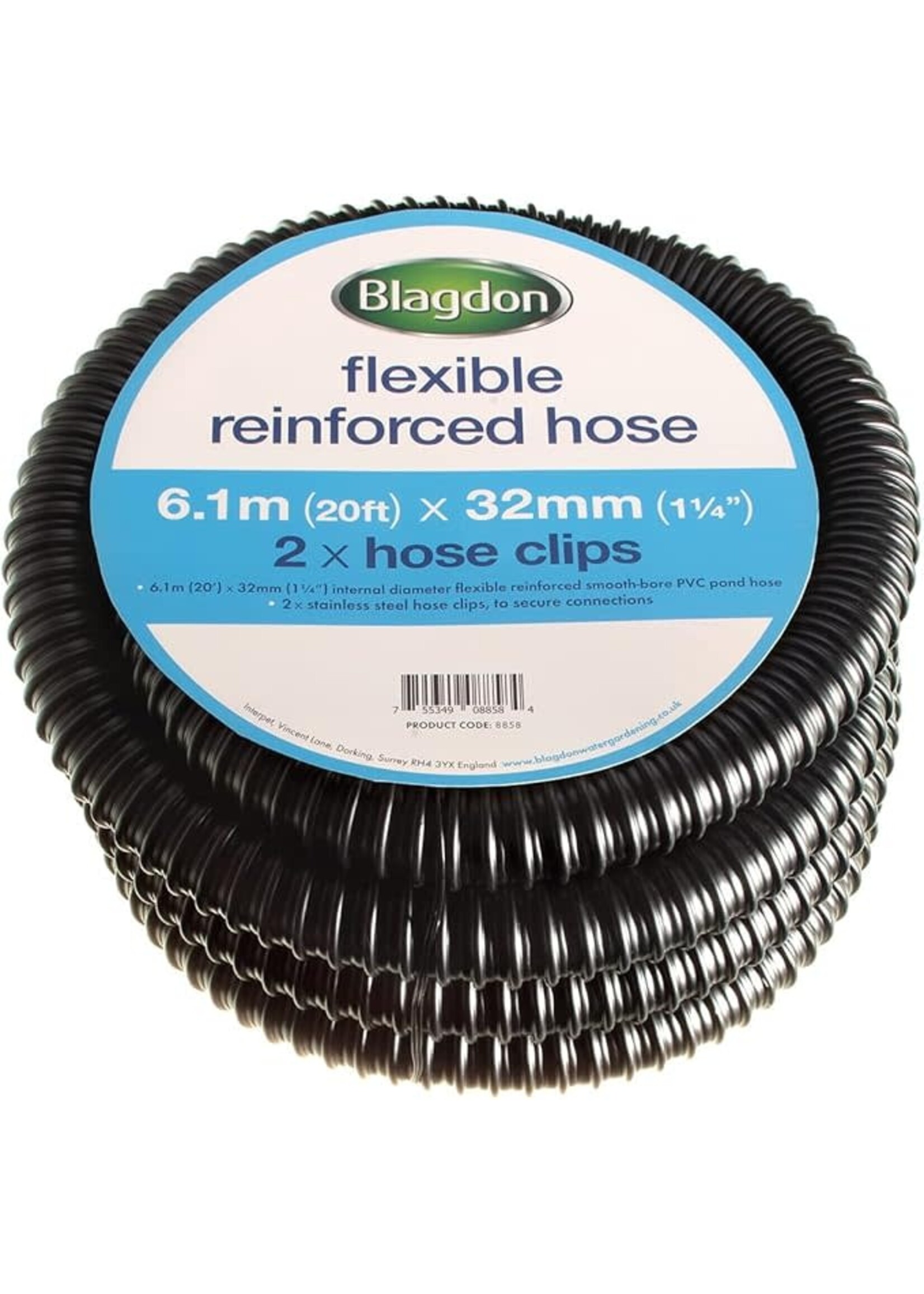 Blagdon Aquagarden FLEX REINFORCED TUBING WITH CLAMPS 20 FT X 1.25"