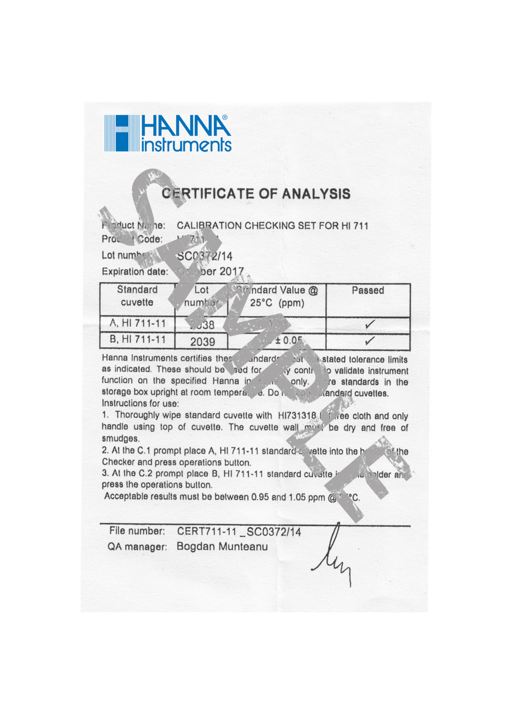 Hanna Instruments CHECKER CHECK SET ALKALINITY HI772-11