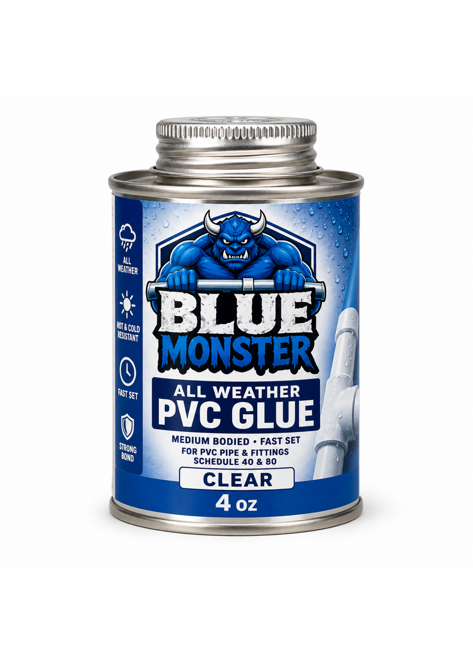 Blue Monster ALL WEATHER CEMENT CLEAR  PVC 4 OZ