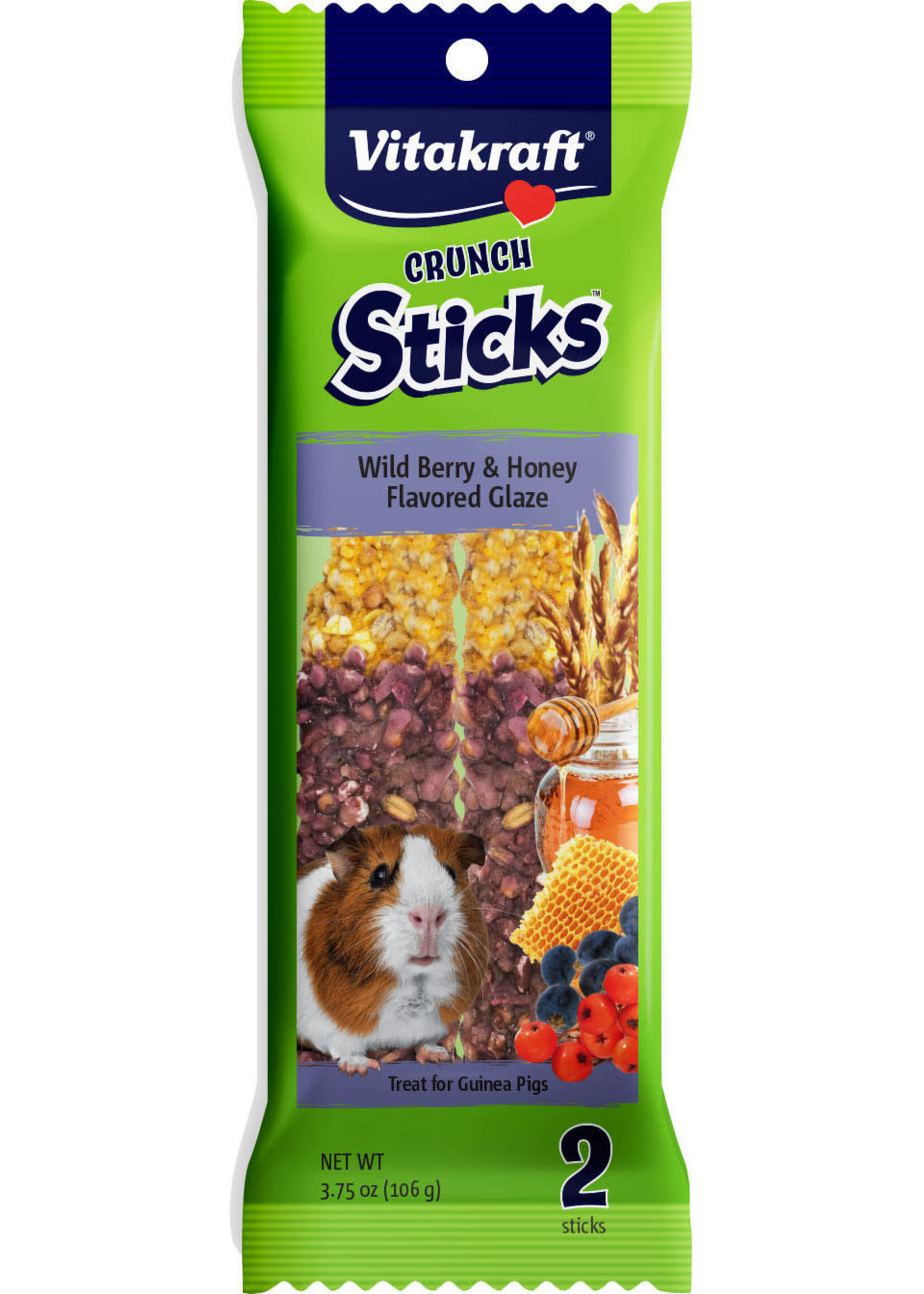 Vitakraft CRUNCH STICKS GUINEA PIG TREATS WILDBERRY HONEY 3.75 OZ 2 PK