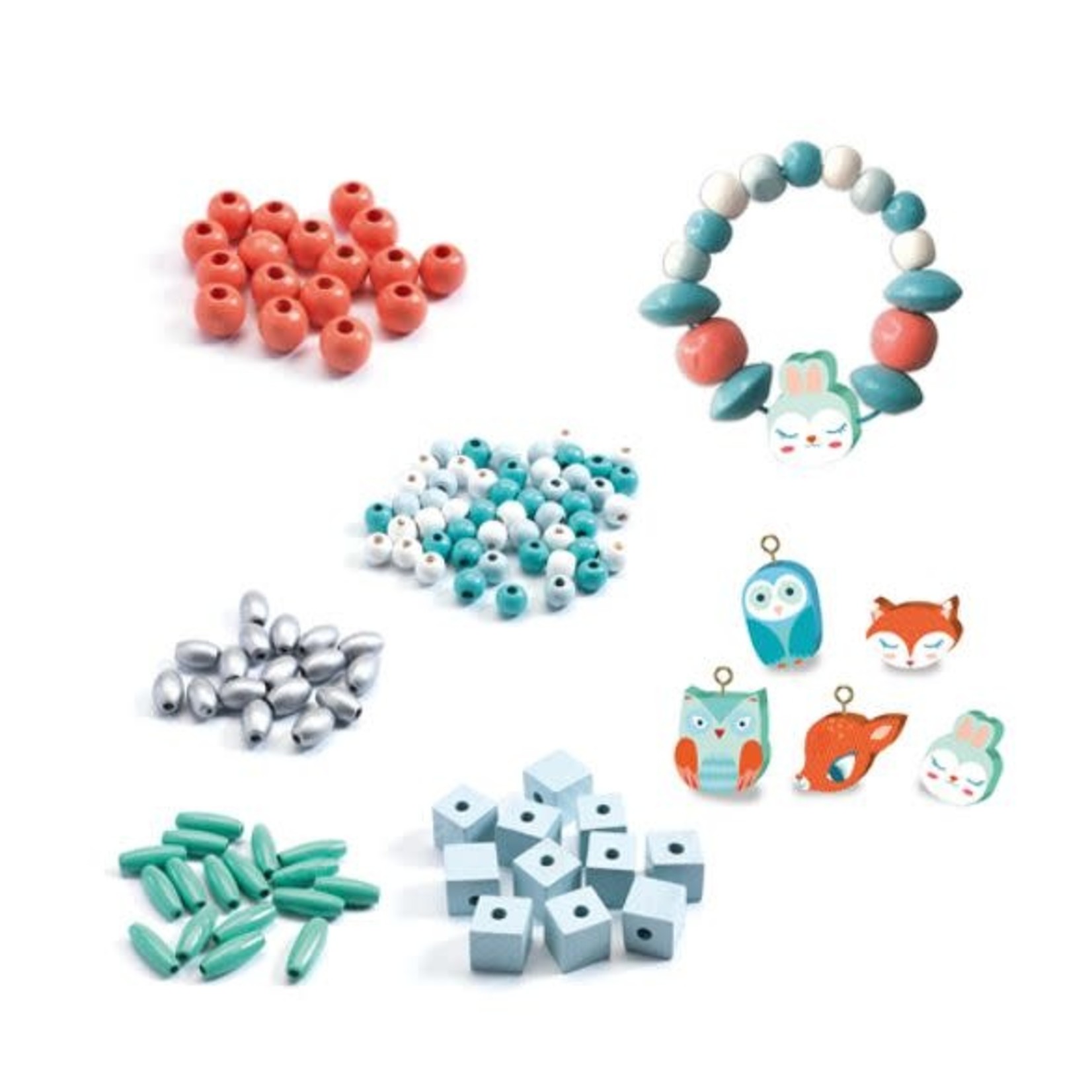 Djeco DJECO - 450 Wooden Beads 'Small Animals'