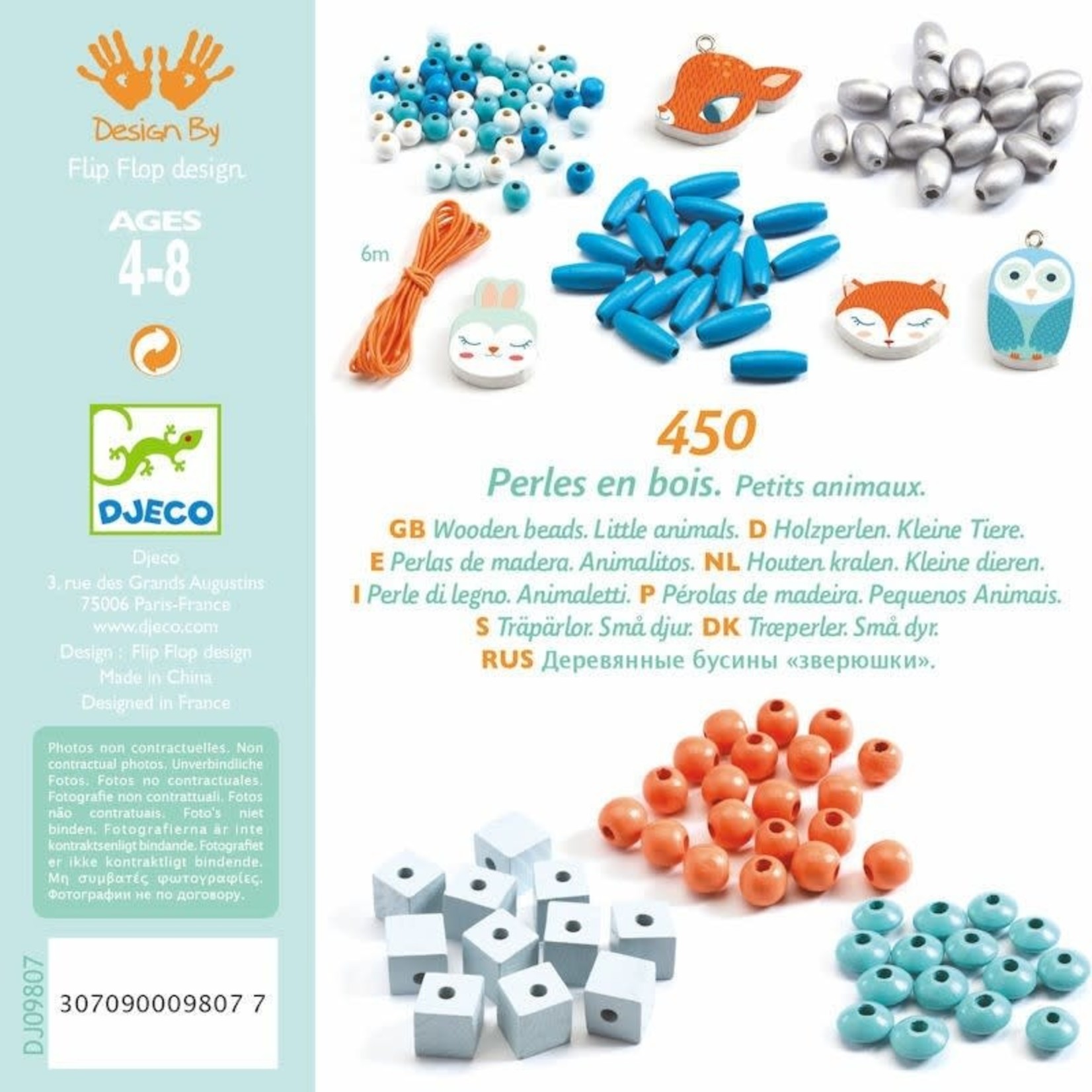 Djeco DJECO - 450 perles en bois 'Petits animaux'