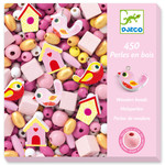 Djeco DJECO - 450 Wooden Beads 'Birds - Pink'