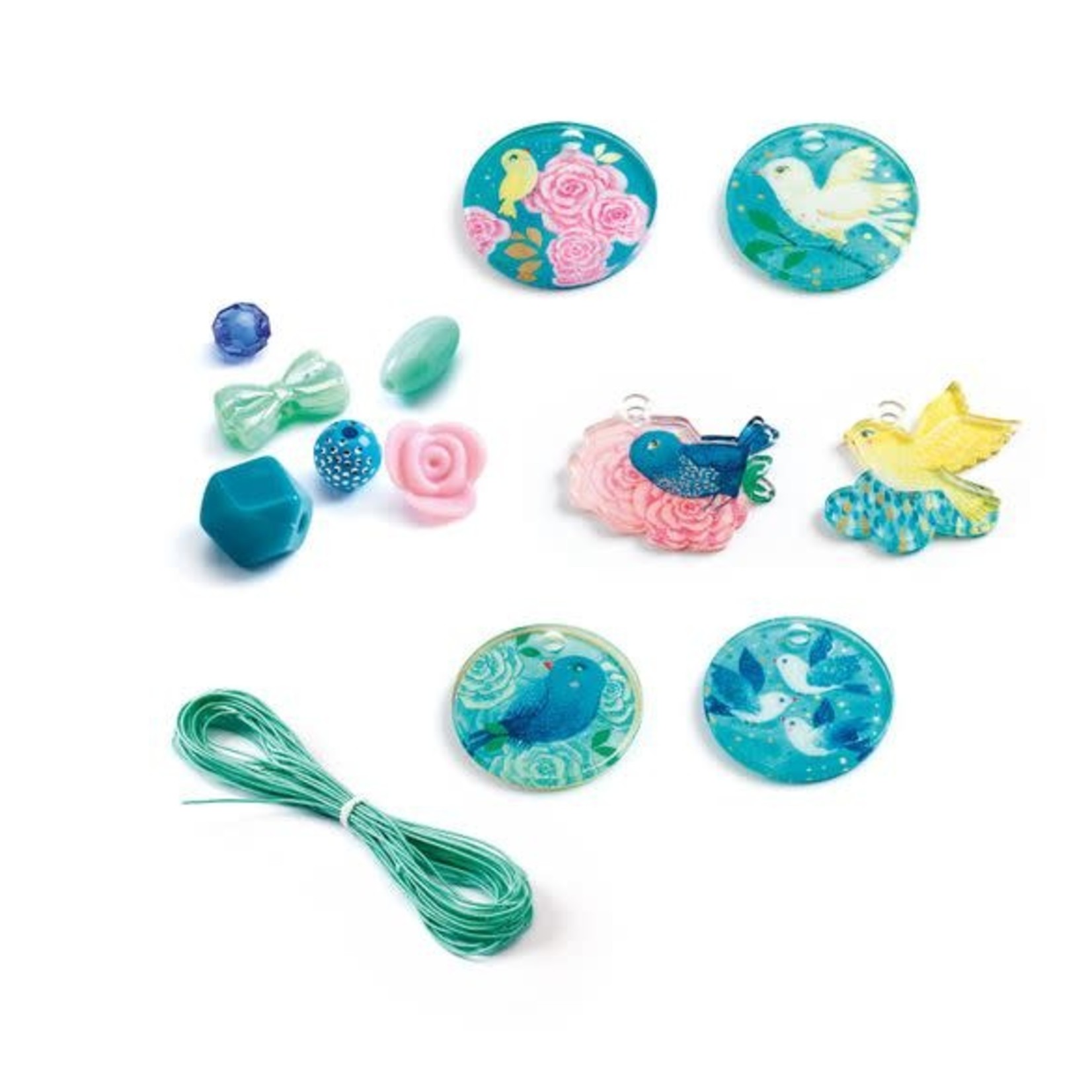 Djeco DJECO - 285 perles fantaisie 'Oiseaux-turquoise'