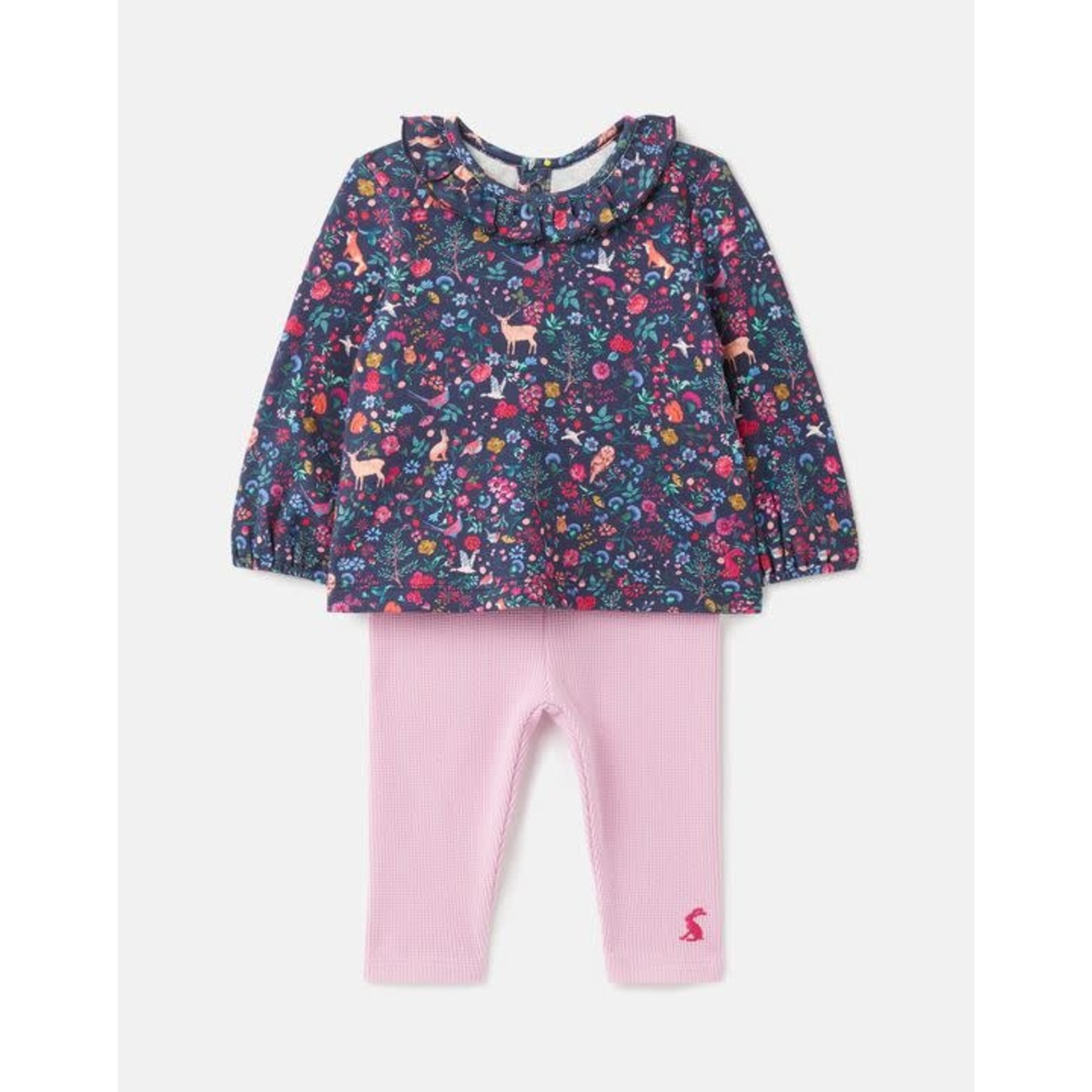 Joules JOULES - Posie Organically Grown Cotton Frill Top And Legging Set 'Wood Ditsy'