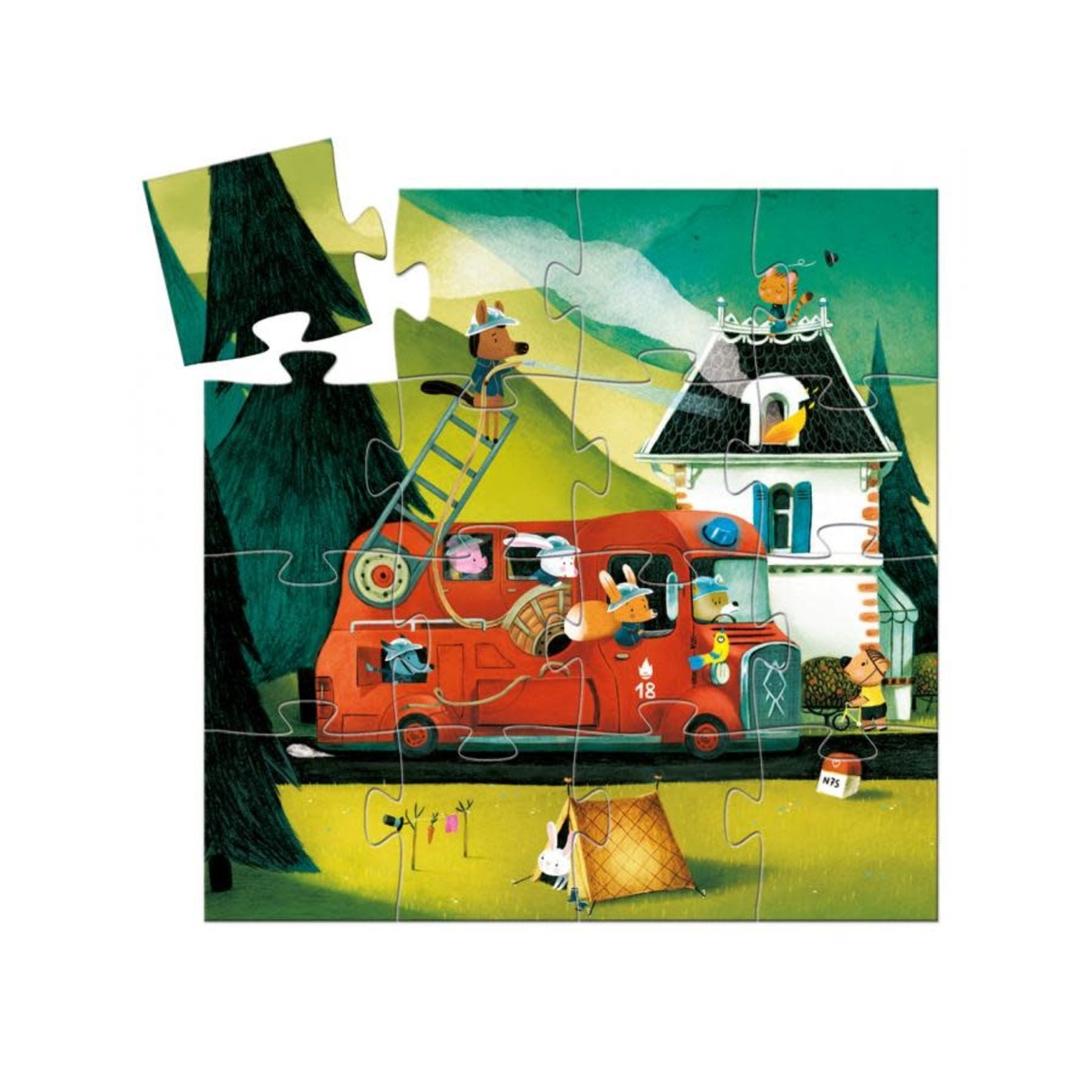 Djeco DJECO - Casse-tête silhouette 16 morceaux 'Le camion de pompiers'