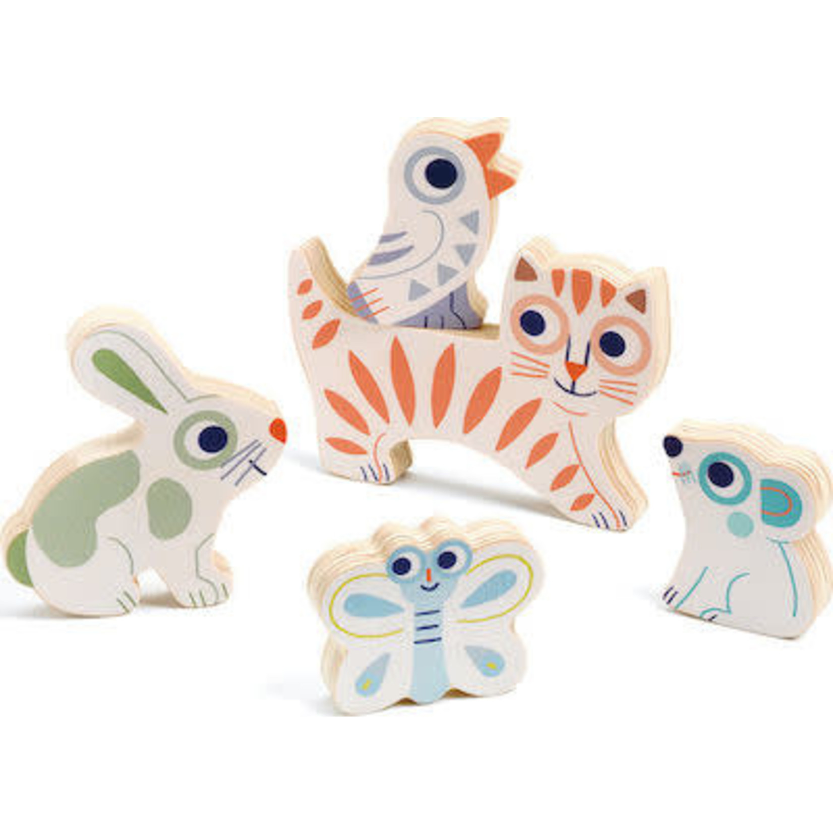 Djeco DJECO - 5 piece wooded animal puzzle 'Baby Animali'