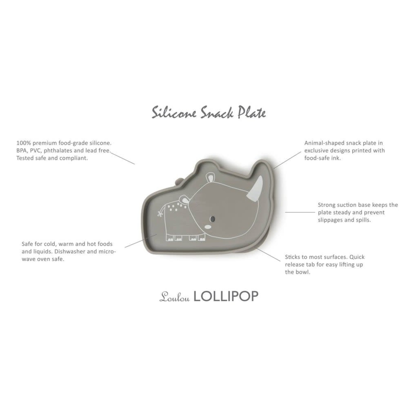 Loulou Lollipop LOULOU LOLLIPOP - Silicone Suction Snack Plate - Rhino