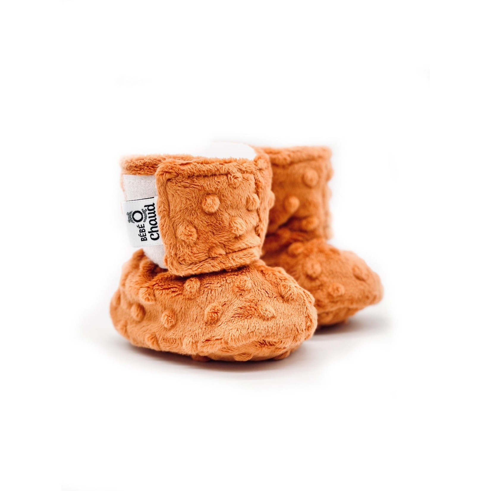 Bébé Ô Chaud BÉBÉ-O-CHAUD - Pantoufles de minky à velcro - Orange Citrouille