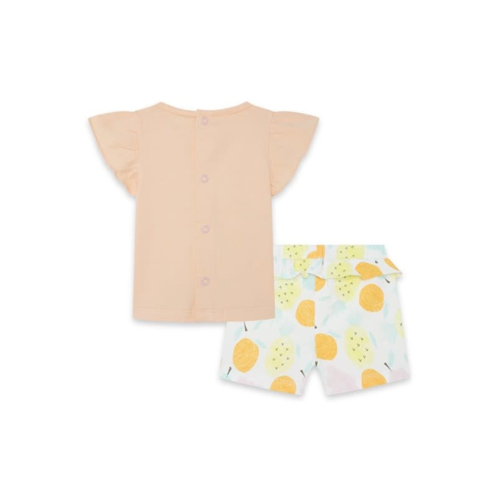 TucTuc TUC TUC - Two-piece kit, peach shortsleeve t-shirt and jersey shorts with fruit print 'Picnic Time'