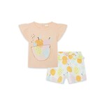 TucTuc TUC TUC - Two-piece kit, peach shortsleeve t-shirt and jersey shorts with fruit print 'Picnic Time'
