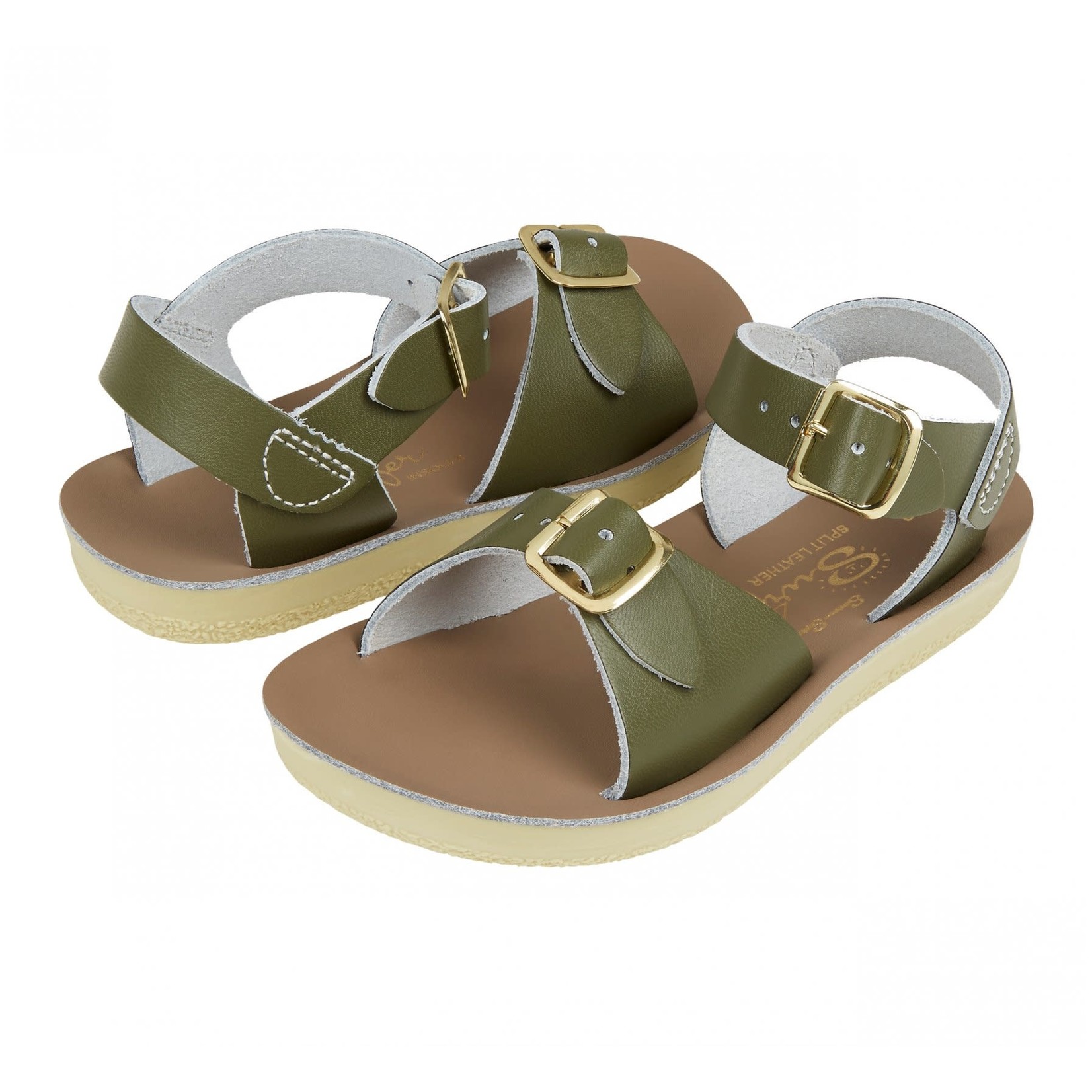 Saltwater Sandals SALTWATER SANDALS - Sandales de cuir à orteils ouverts 'Surfer - Olive'