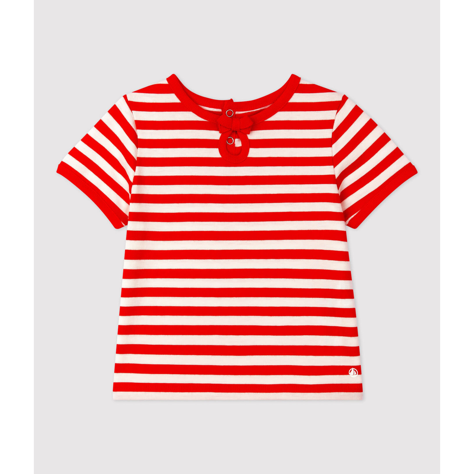 Petit Bateau PETIT BATEAU - Short-sleeve t-shirt with red and white stripes and bow