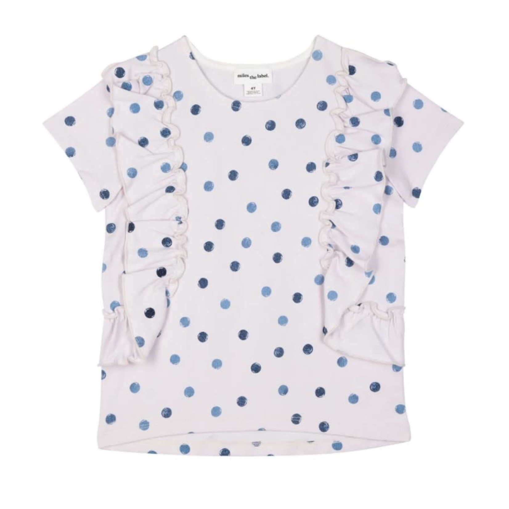 Miles the label MILES THE LABEL - Light pink t-shirt with blue polka dots and ruffles