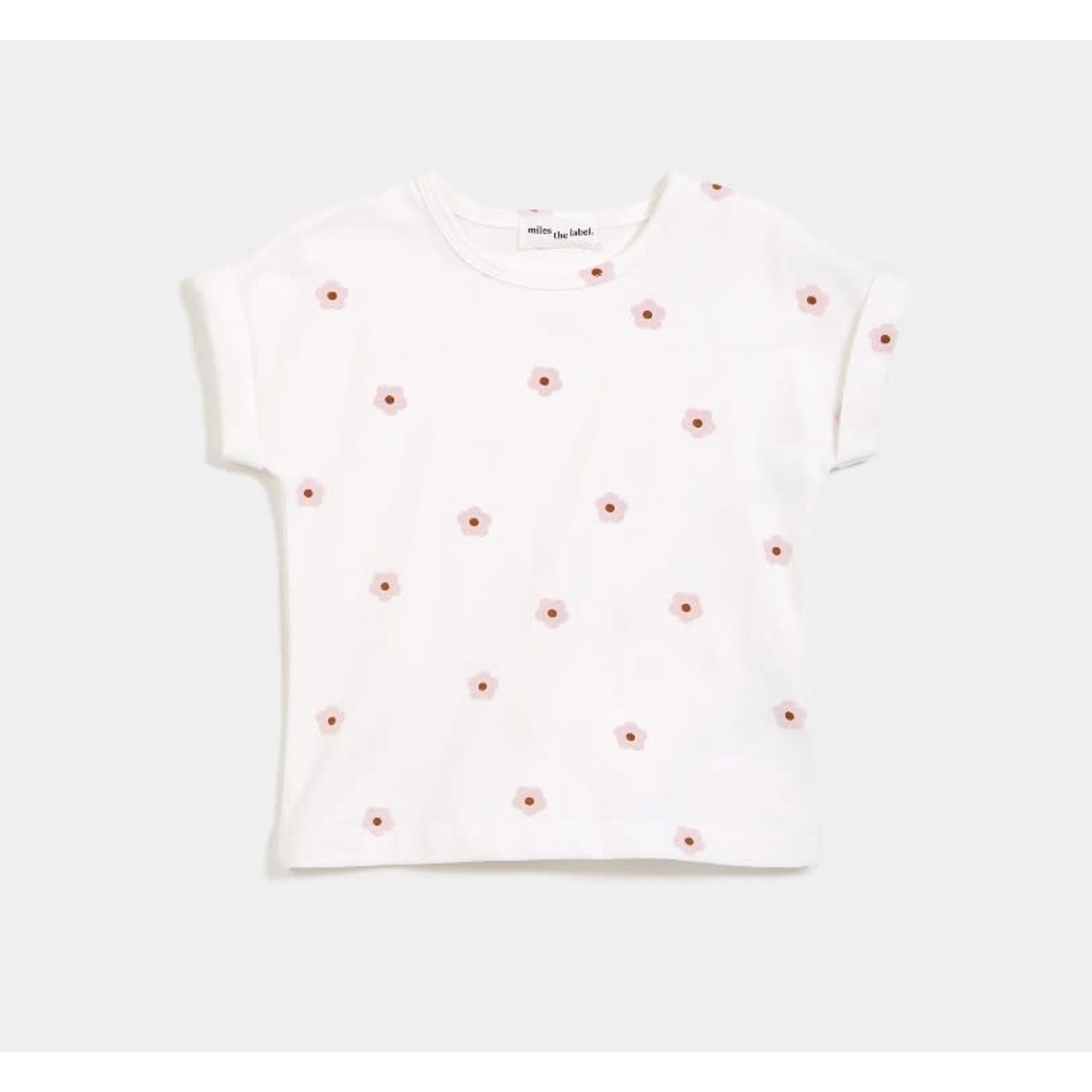 Miles the label MILES THE LABEL - T-shirt à manches courtes blanc imprimé de fleurs roses