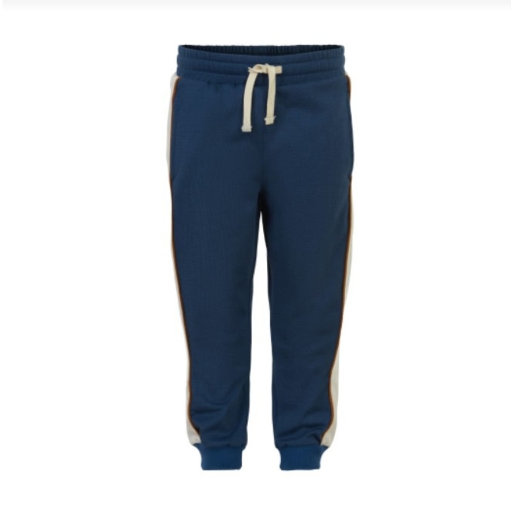 Minymo MINYMO- Navy blue jogging pants with retro off-white and caramel stripe