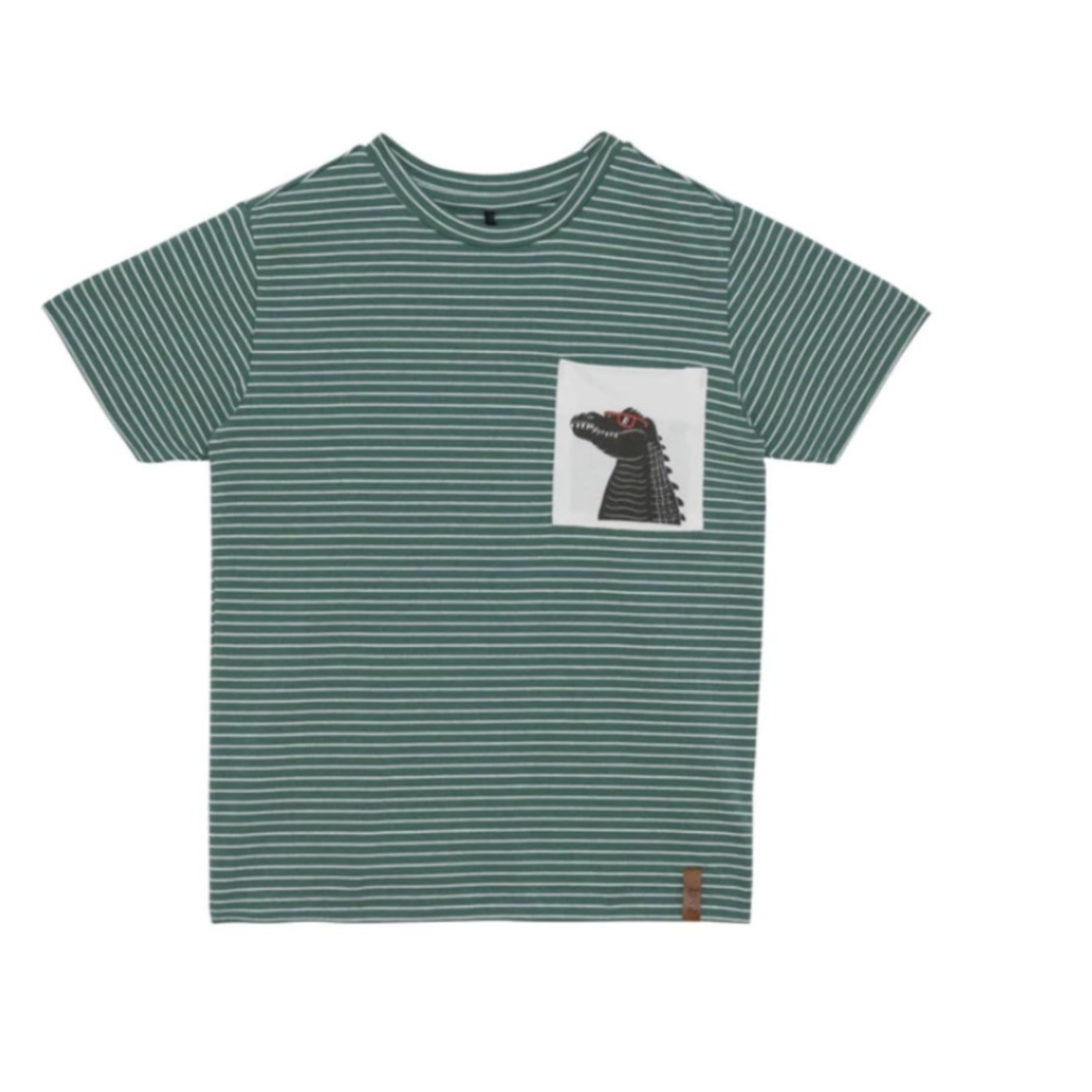 Deux par Deux DEUX PAR DEUX - T-shirt à rayure bleu vert avec poche et imprimé crocodile