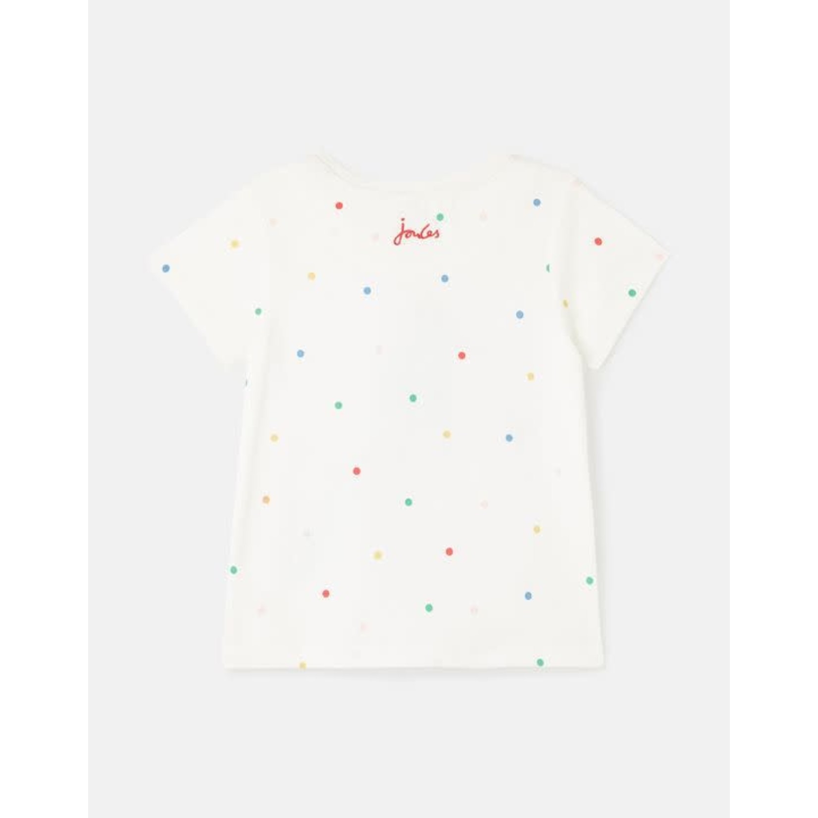 Joules JOULES - Polka Dot White T-Shirt with Festive Horse Applique 'Astra'
