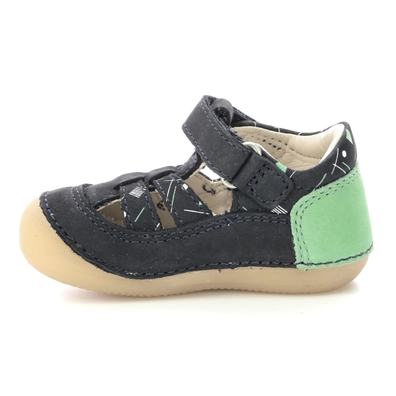 Kickers KICKERS - Closed toe leather sandals 'Sushy -  Navy green print'