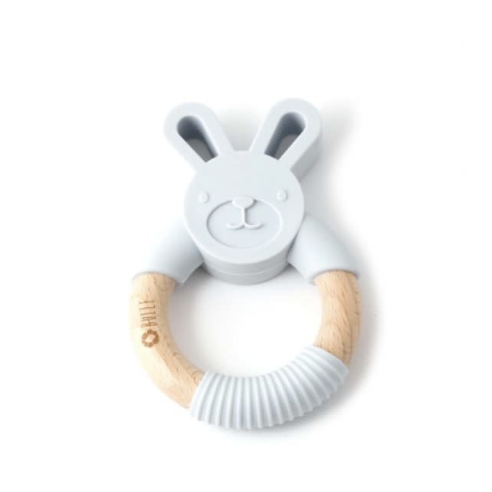 Bulle BULLE - Wood and silicone teething rattle 'Animal : Bunny grey'