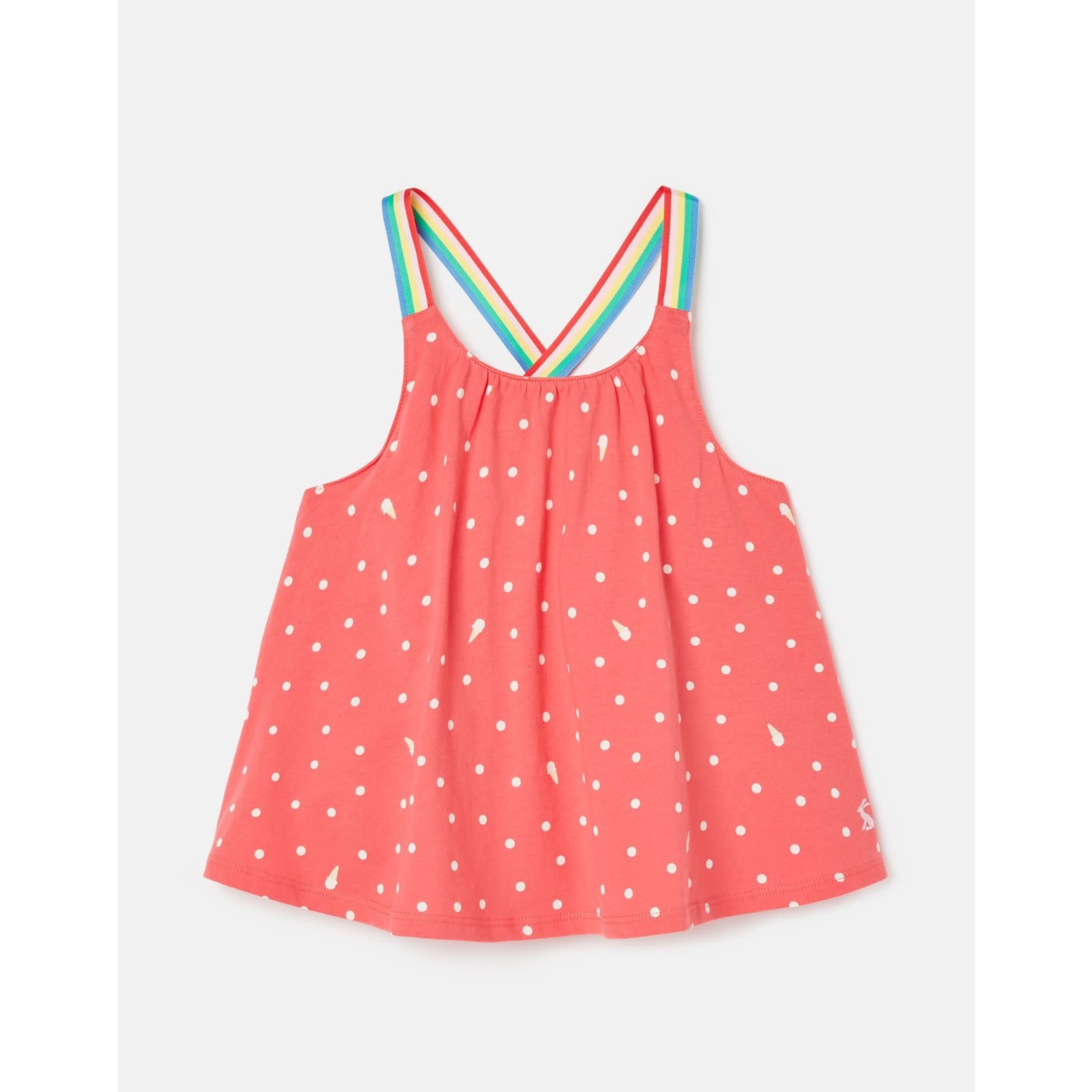 JOULES - Pink Polka Dot Tank Top with Rainbow Straps 'Ivy' - La