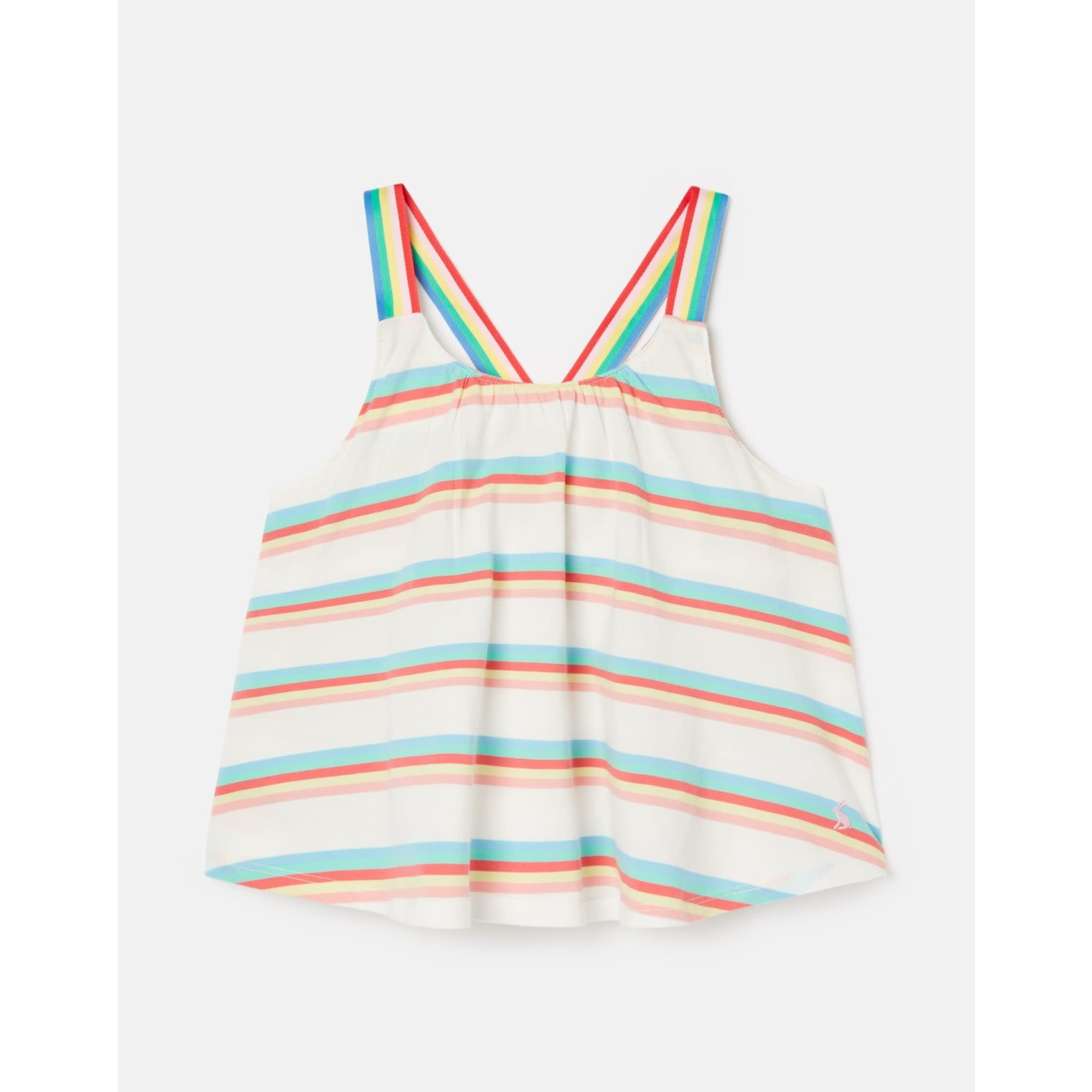 Joules JOULES - White Tank Top with Rainbow Stripes and Straps 'Ivy'