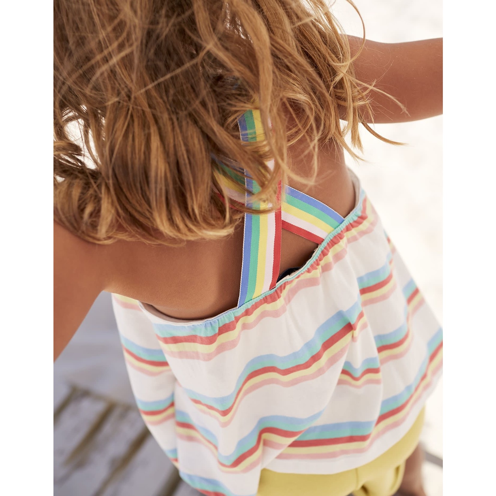 Joules JOULES - White Tank Top with Rainbow Stripes and Straps 'Ivy'