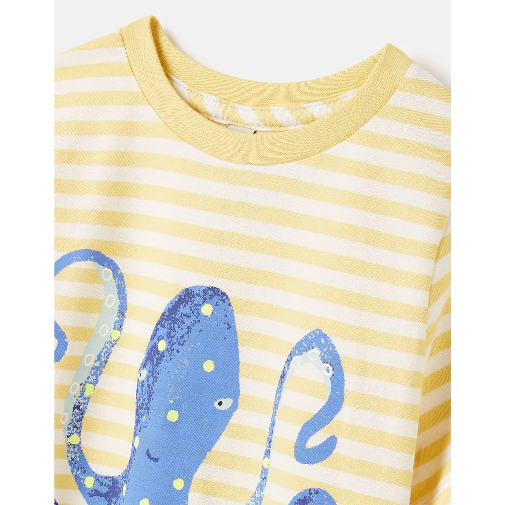 Joules JOULES - Octopus Print Yellow Striped T-Shirt 'Ben'