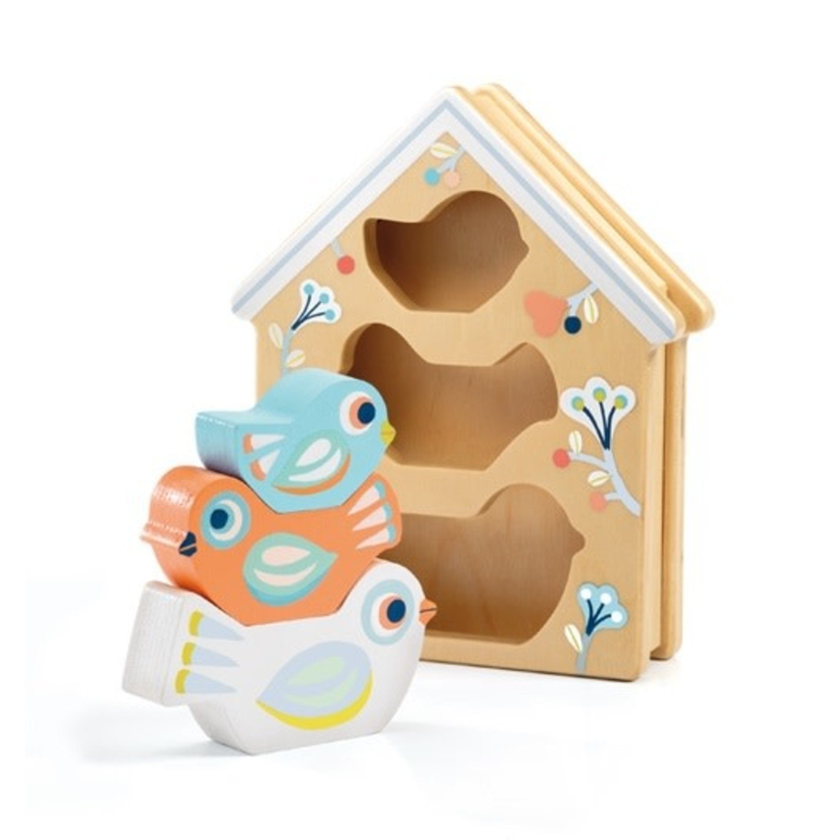 Djeco DJECO - Wooden Sorting Box and Stacking Birds 'Baby Birdy'