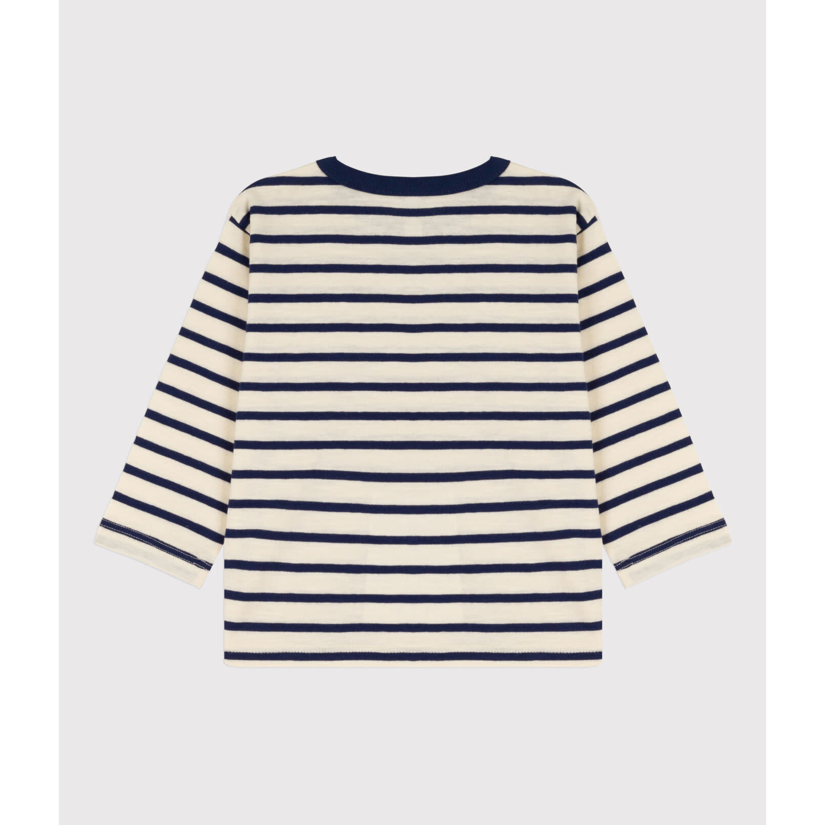 Petit Bateau PETIT BATEAU - White/Navy Striped Long Sleeves T-Shirt with Pocket