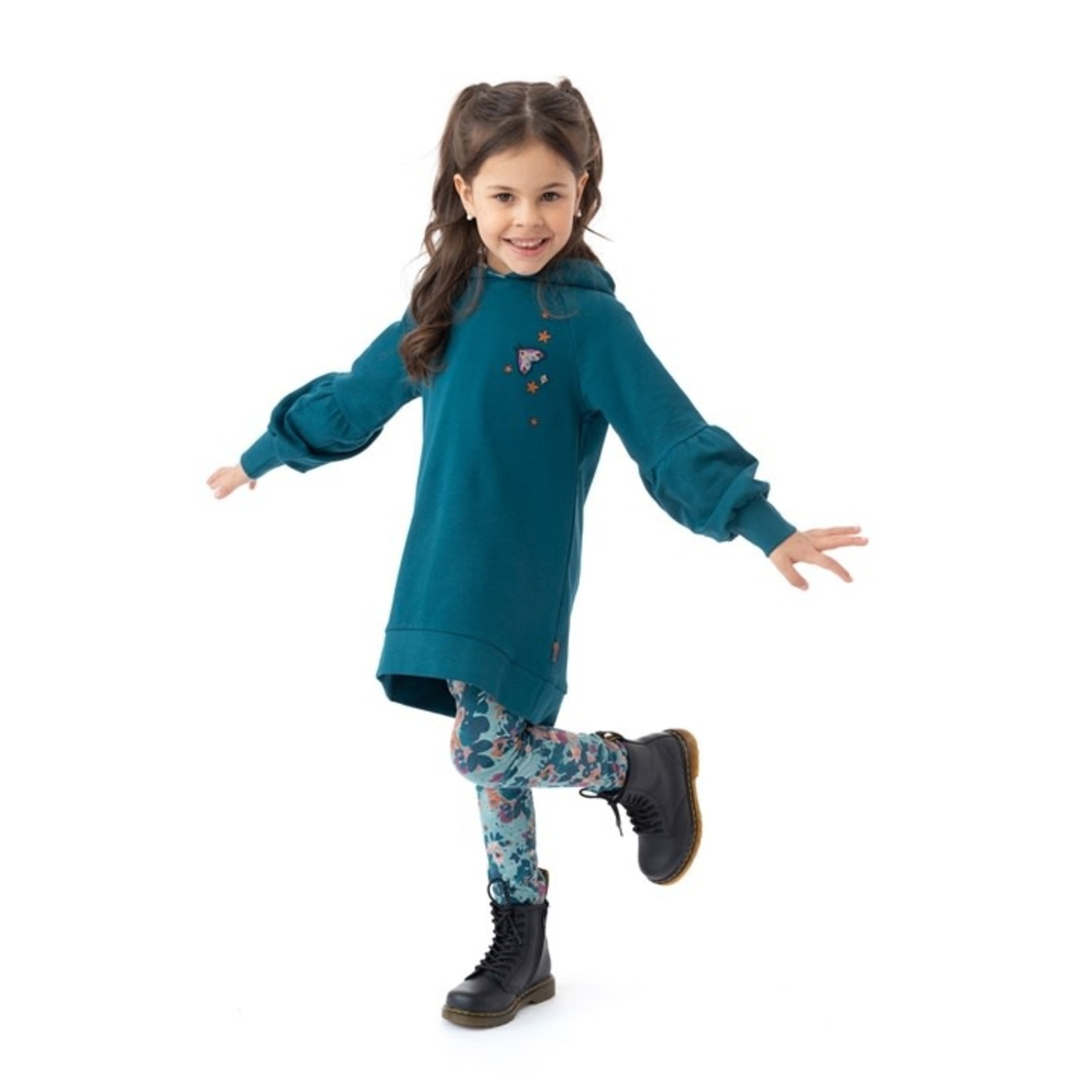Nanö NANÖ - Solid teal french terry tunic with long buff sleeves 'Mystic Moment'