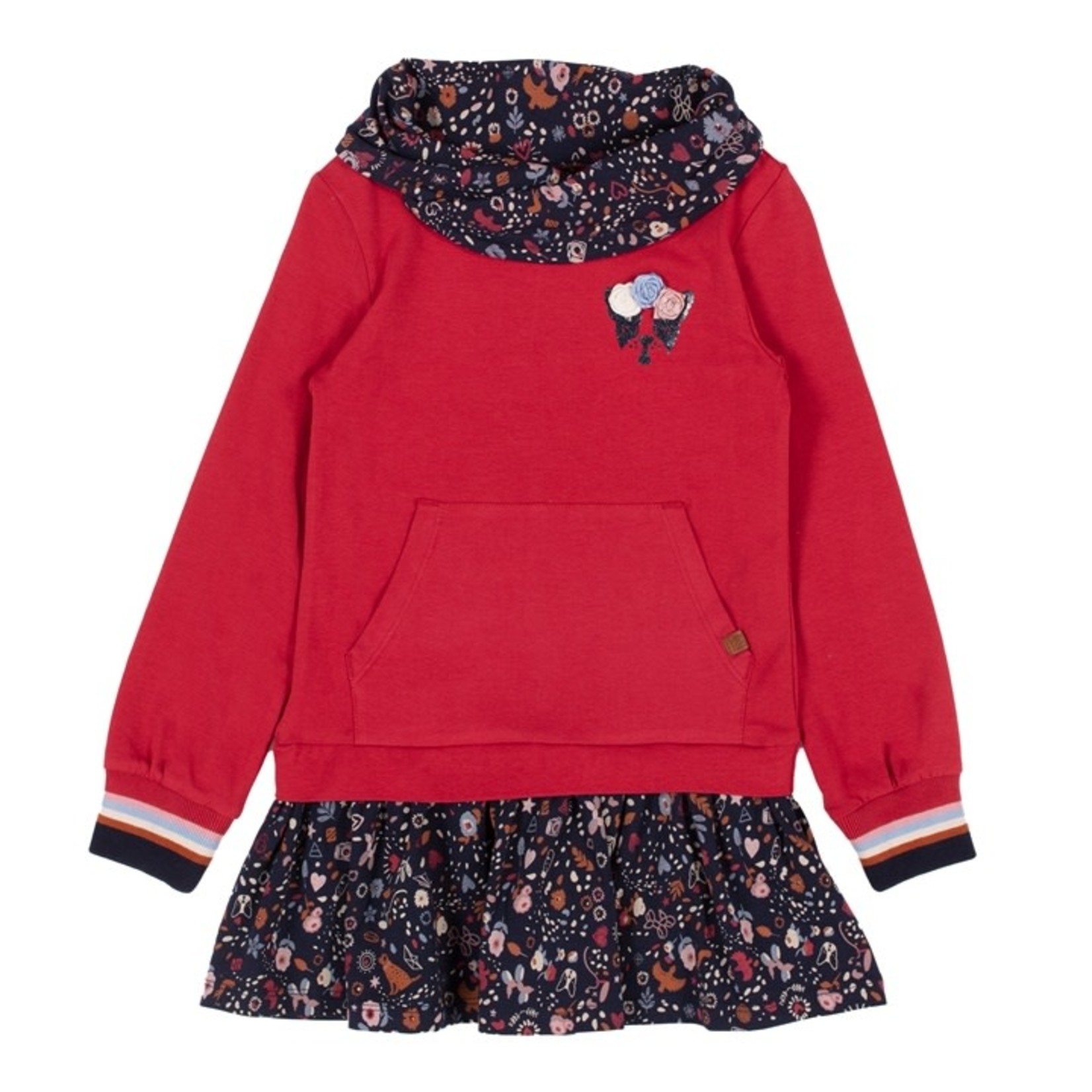 Nanö NANÖ - Red and navy tunic with wide colar and printed flaired skirt 'Puppies and friends'