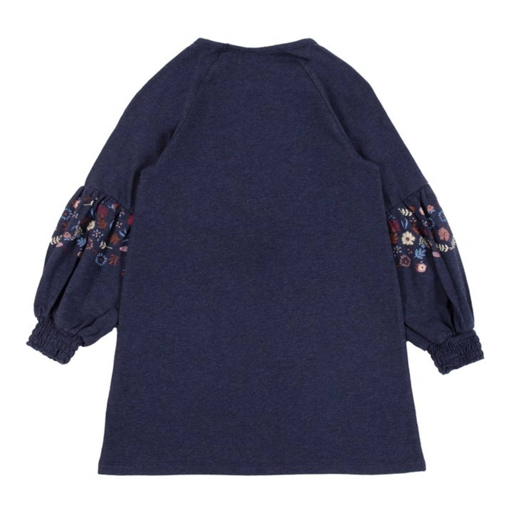 Nanö NANÖ - Navy loose-fit tunic with puff sleeves and floral print 'Puppies and friends'