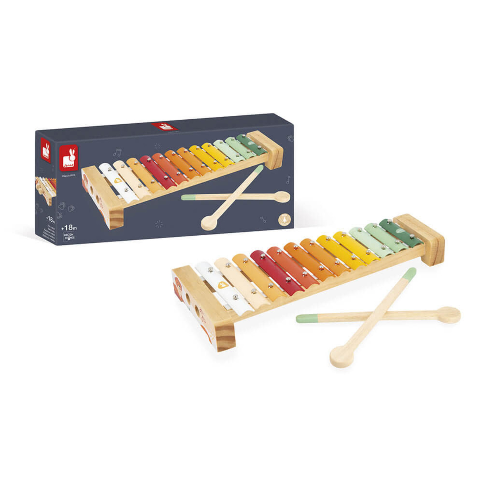 Janod JANOD -Wooden Xylophone with Multicolored Metal Bars 'Metal Xylo'