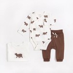 Petit Lem PETIT LEM - Two Long Sleeve White Onesies 'Bears' And Chocolate Pants Set