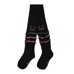Nanö NANÖ - Black cotton tights with cat print and 3 colorful stripes 'Like a poem'