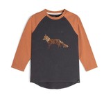 Deux par Deux DEUX PAR DEUX - Longsleeve raglan t-shirt with sparkly fox print - Navy and orange