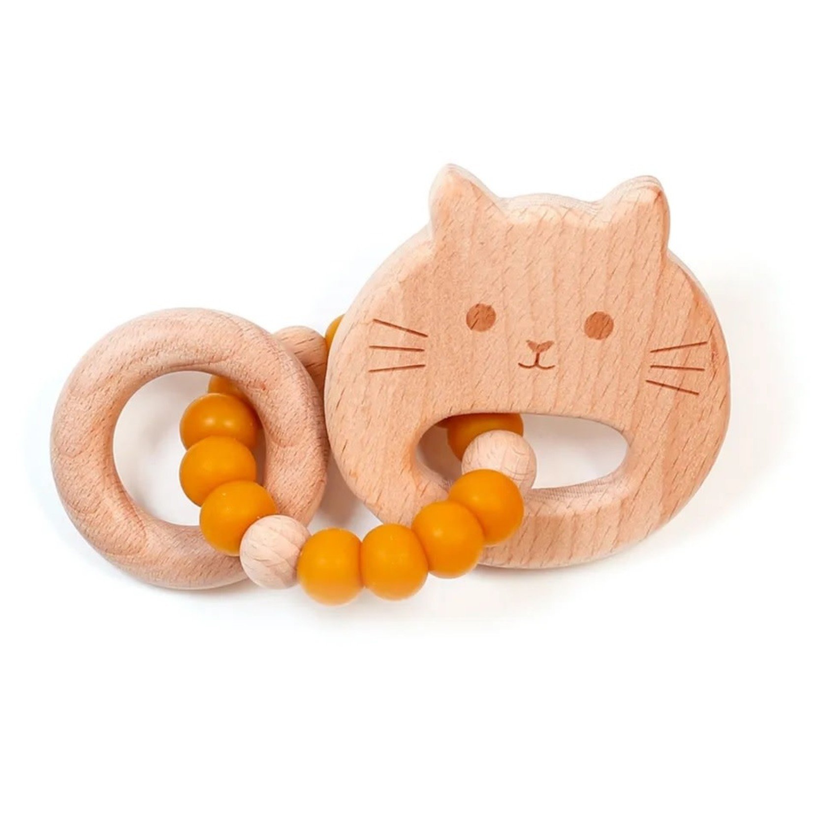 Bulle BULLE - Mini Wood and Silicone Teething Rattle 'Kitten - Dijon'