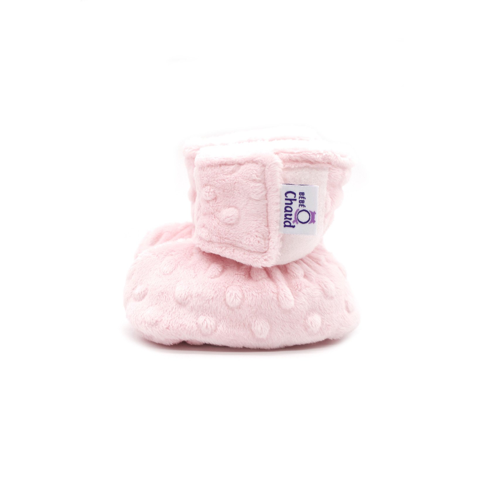 Bébé Ô Chaud BÉBÉ-O-CHAUD - Pantoufles de minky à velcro - Rose bébé