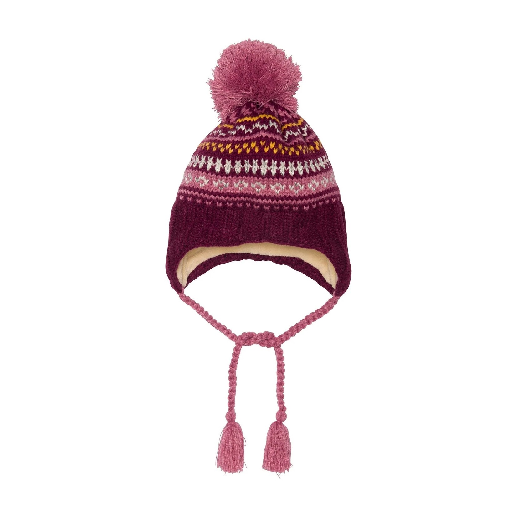 Deux par Deux DEUX PAR DEUX - Winter knit hat with ears and pompom 'Pink Multi'