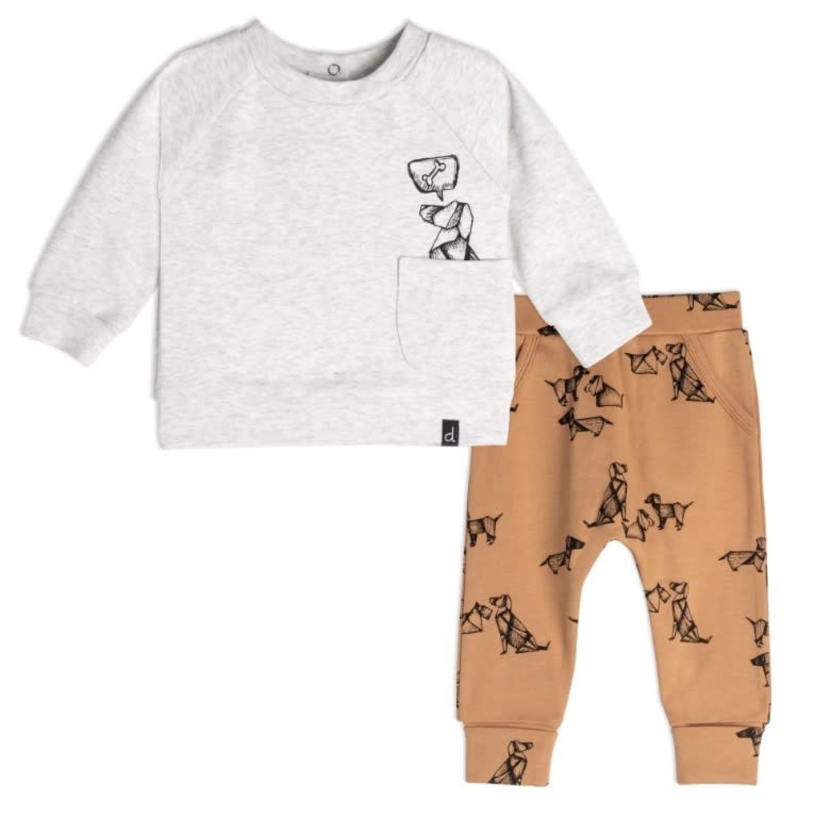 Deux par Deux DEUX PAR DEUX - Two-piece kit - Top and pants with printed dogs - Beige mix and brown