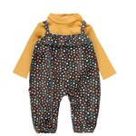 Boboli BOBOLI - Two-piece set with  Mustard Ribbed Long Sleeve T-Shirt and Steel Grey Velour Overalls
