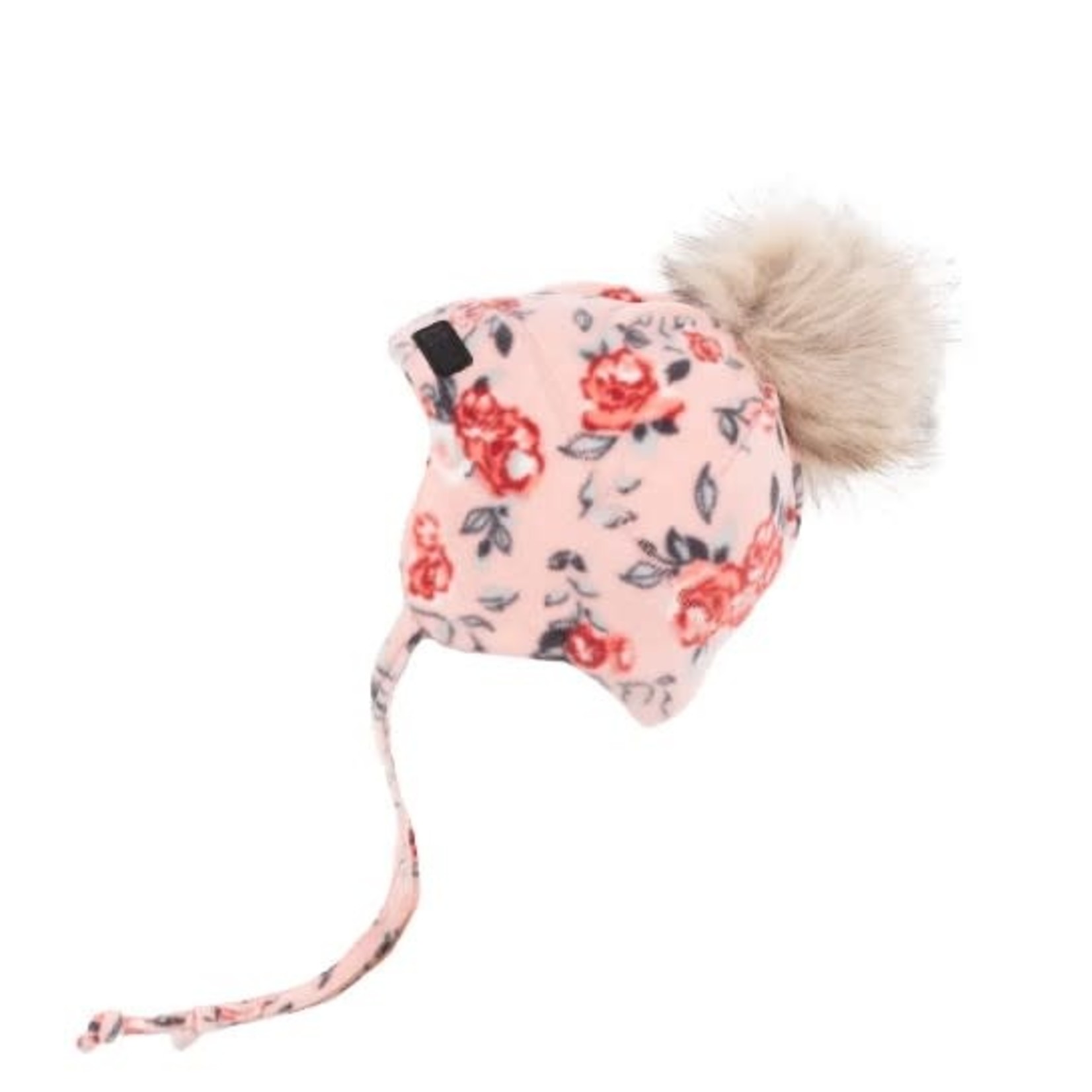 Nanö NANÖ - Tuque de polar rose pâle et imprimé de fleurs avec pompon et cordon